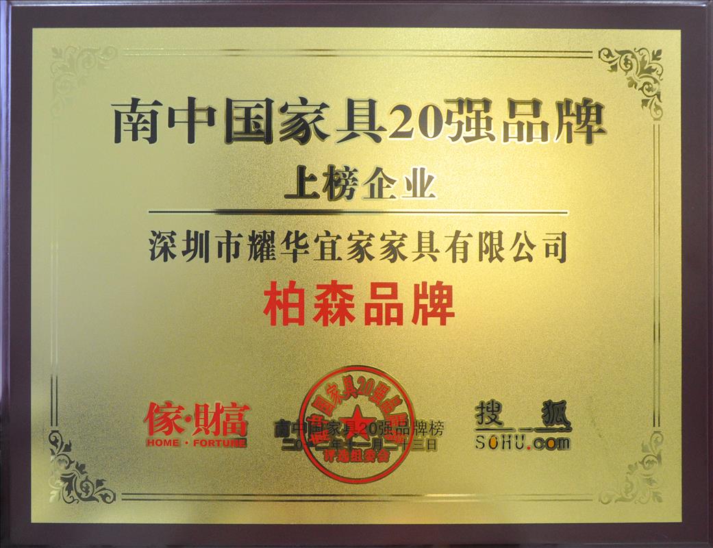2012年南中国家具20强品牌上榜企业